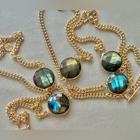 Labradorite Gemstone Gold Chain 22K Gold Bracelet - Picture 2 of 6